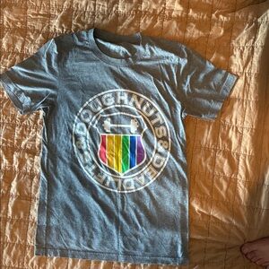 Doughnuts & Deadlifts Tee with Rainbow Design